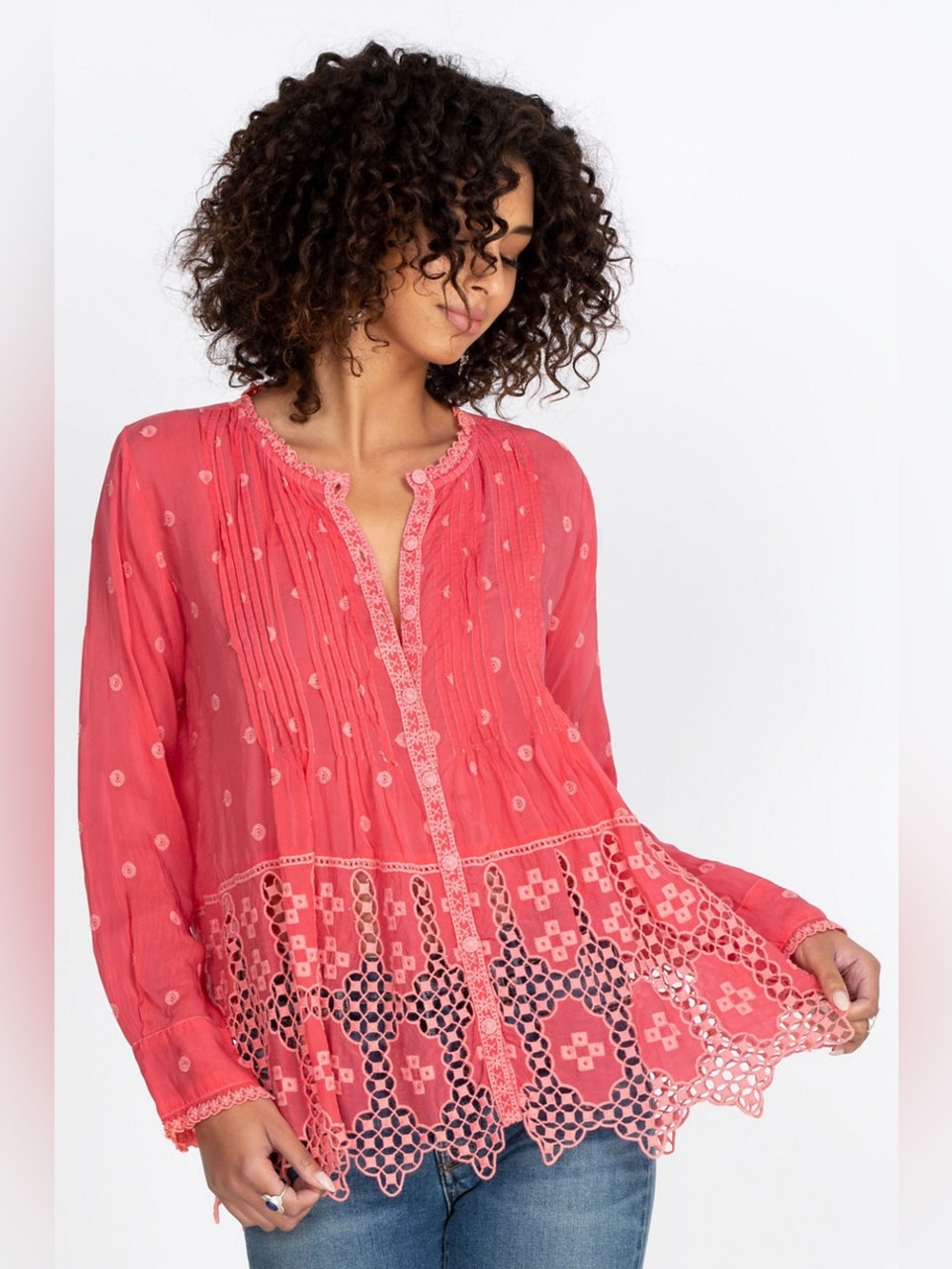 Johnny Was Baez Phaedra Blouse in Passion Fruit Online $325 L Sold out Luxury